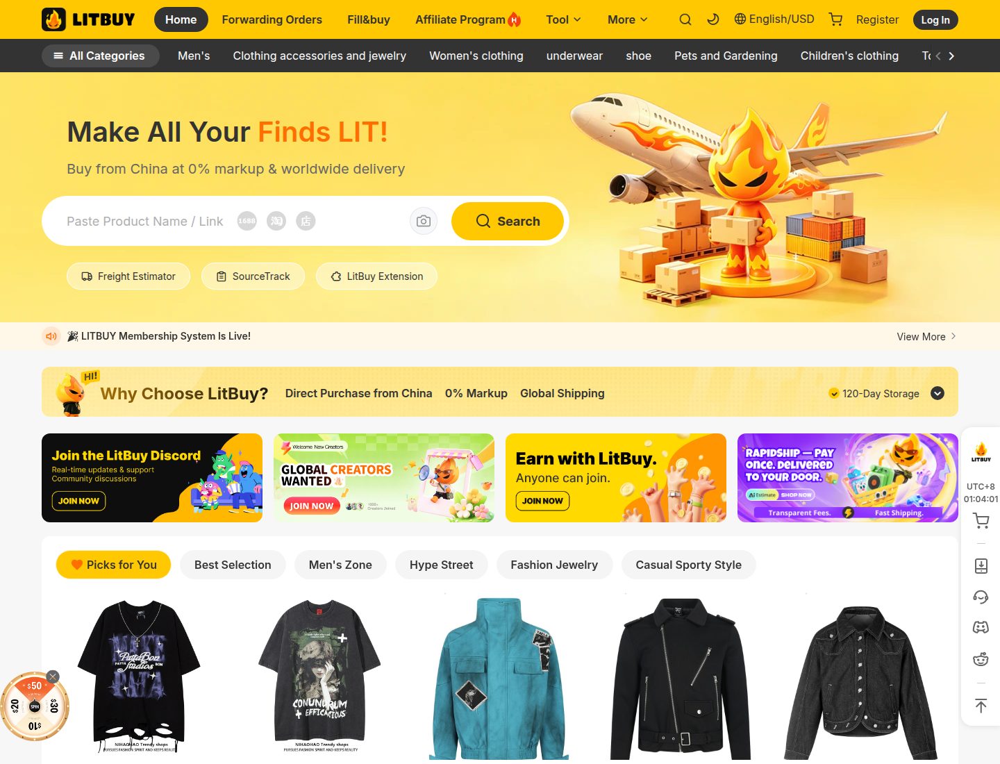 Officiële LitBuy-homepage: groen wordmark, zoekbalk, forwarding en estimation in het menu